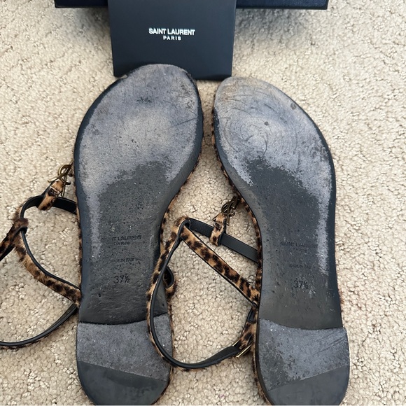 YSL Saint Laurent Spot Leopard Print Calf Hair Cassandra Gold Sandals Sz 37.5 - Picture 3 of 6